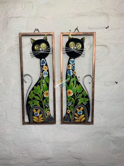 Cat Metal Wall Hanging Handmade Frame Panels (Set of 2) | Wall Decoration Hand painted Art For Living Rooms ,Hotels ,Office Decorations - Image 7