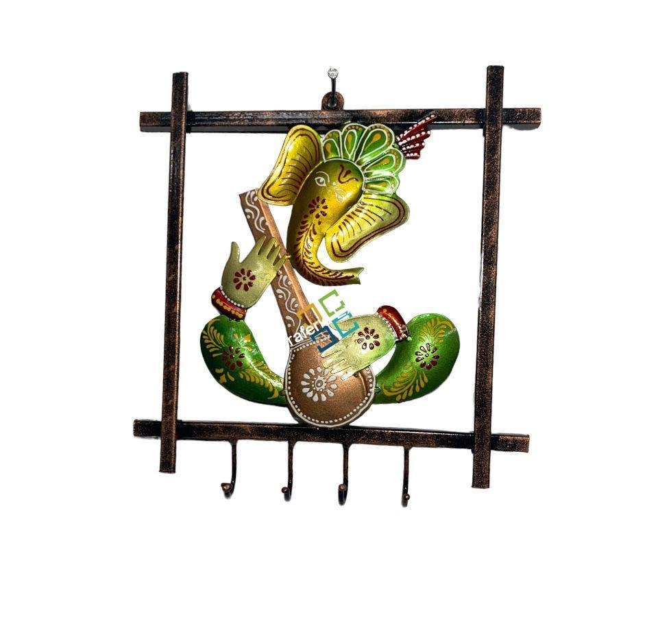 Metal craft Wall Hanging Ganesh Panel Cum Key Holder Wall Art Decor for Home , Living Areas -Gift item - Image 2