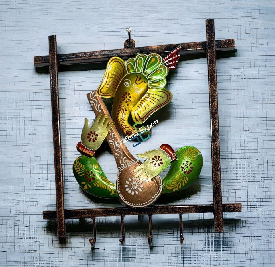 Metal craft Wall Hanging Ganesh Panel Cum Key Holder Wall Art Decor for Home , Living Areas -Gift item