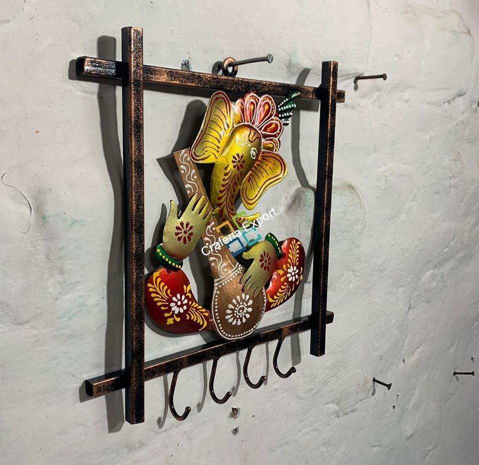 Metal craft Wall Hanging Ganesh Panel Cum Key Holder Wall Art Decor for Home , Living Areas -Gift item - Image 5