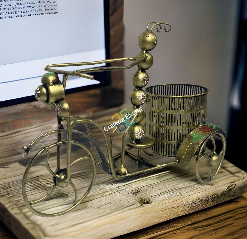 Handmade Metal Caterpillar Bike Pen Holder Showpiece Decorative Table Organizer -Gifting Option - Image 2