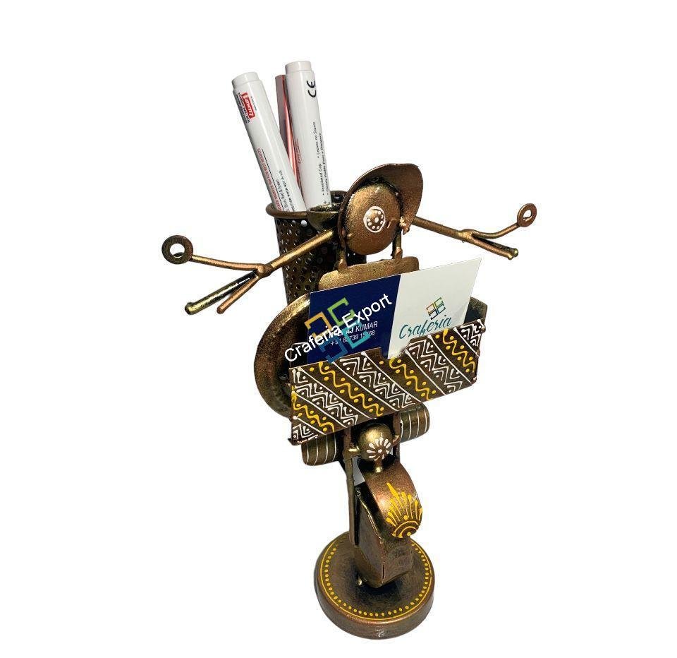 Metal Handmade Royal Bike Shaped Pen Pencil /Card Holder Table Top Decor Showpiece For Home, Office Use