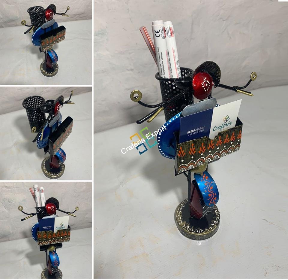 Metal Handmade Royal Bike Shaped Pen Pencil /Card Holder Table Top Decor Showpiece For Home, Office Use - Image 2