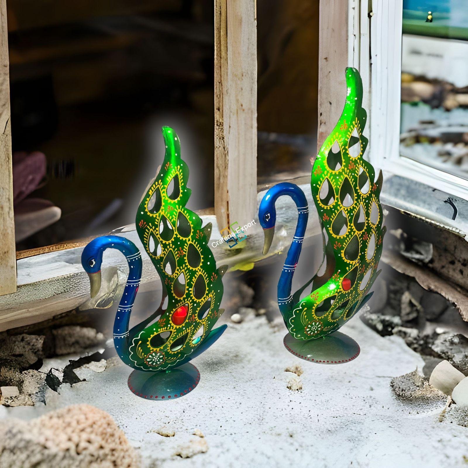 Beautiful peacock showpiece with candle holder stand set of 2 for home decor - Image 2