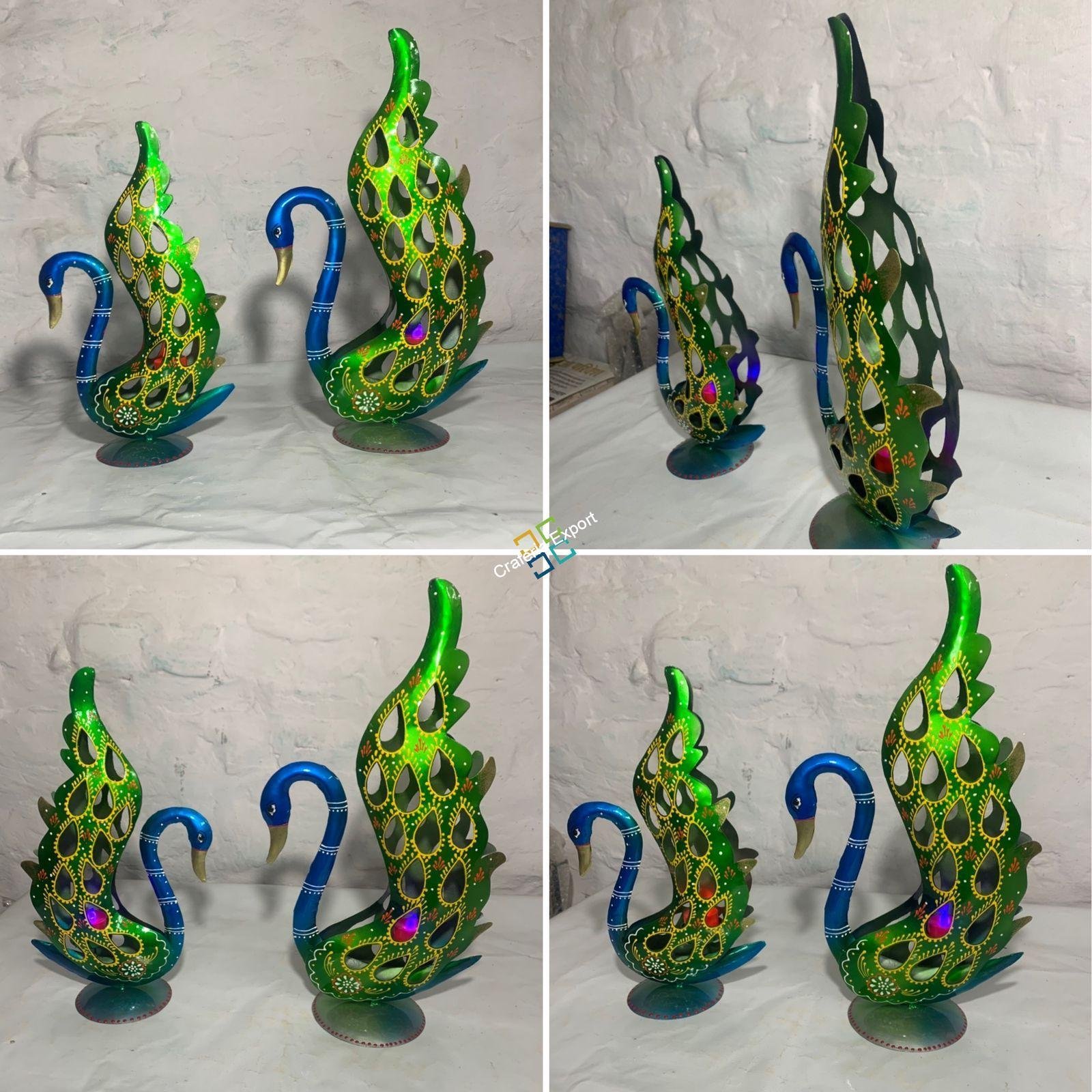 Beautiful peacock showpiece with candle holder stand set of 2 for home decor - Image 3
