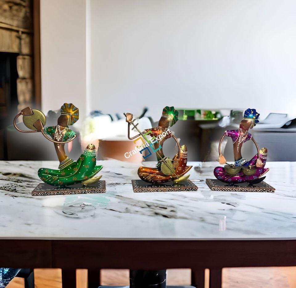 Metal Rajasthani Musician showpiece for home decoration set of 3