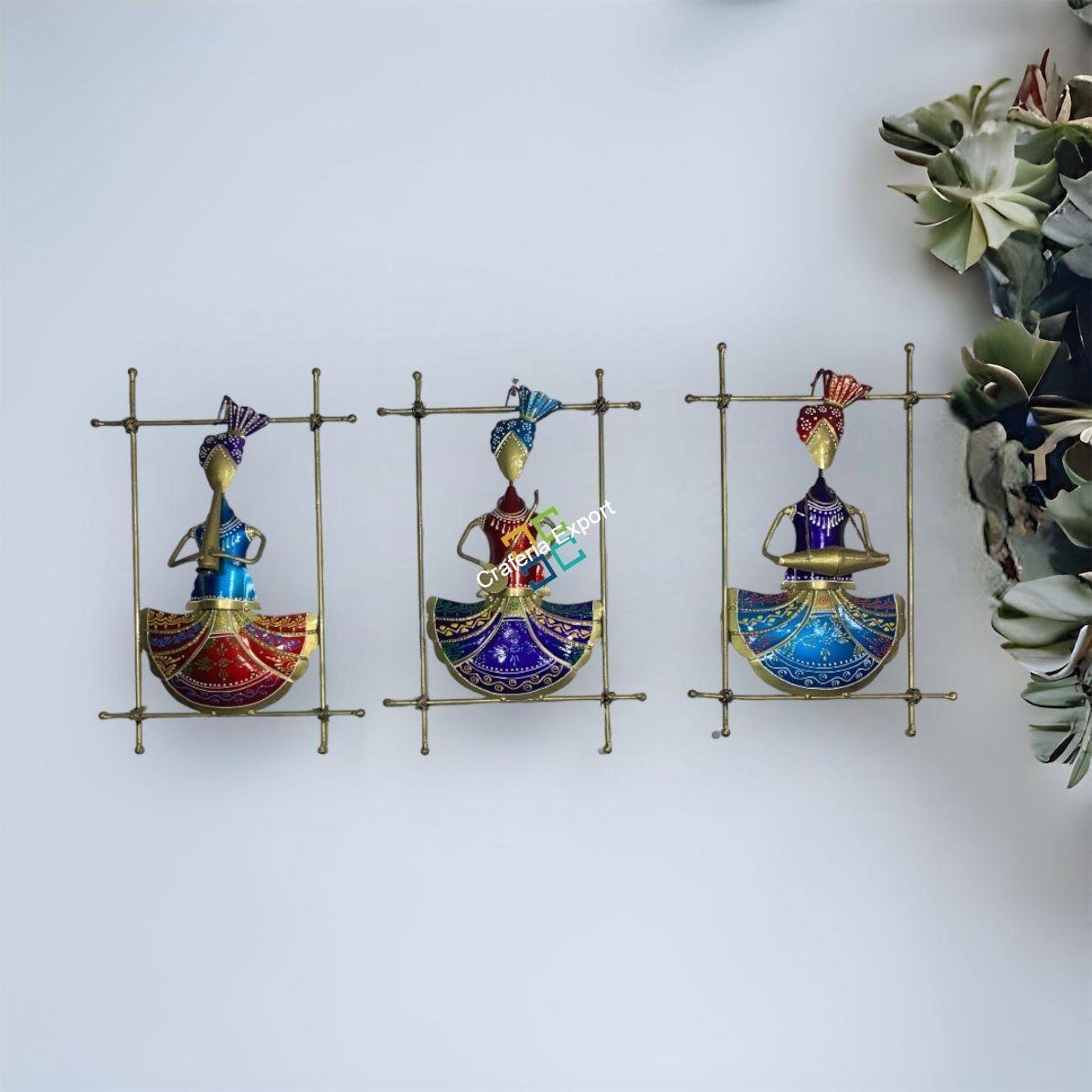 Metal handmade sardar Musician set of 3 wall decor frame handicraft