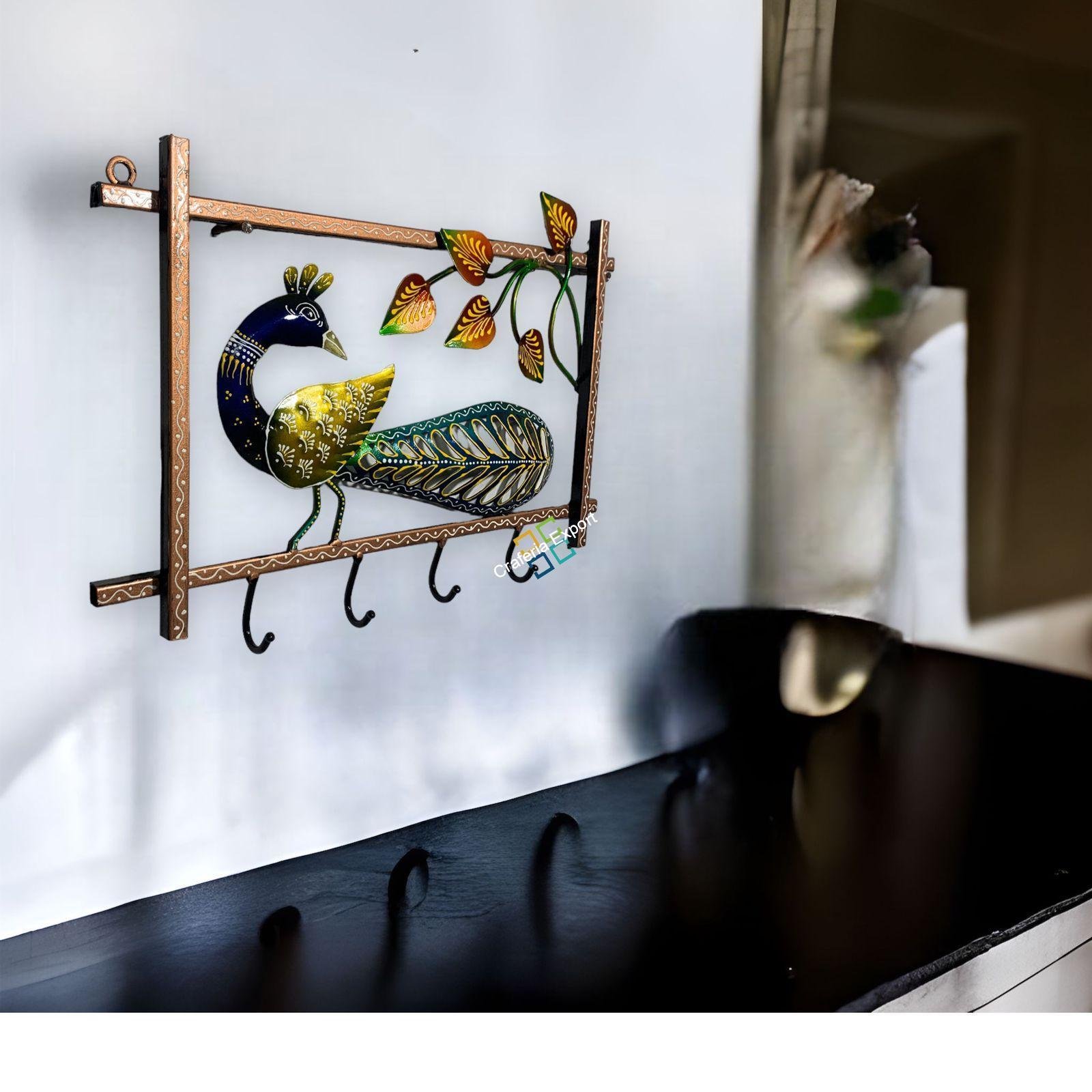Decorative Peacock Metal key holder showpiece / key hook wall decor - Image 2