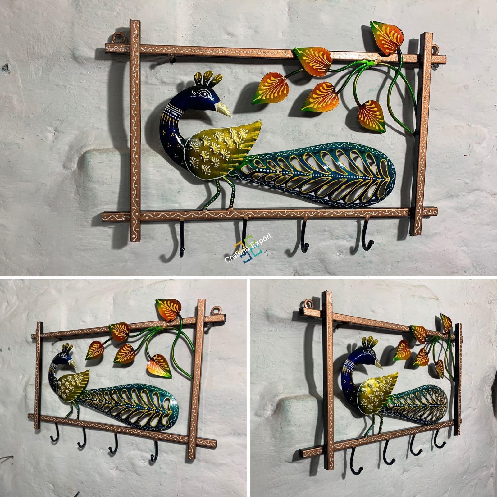 Decorative Peacock Metal key holder showpiece / key hook wall decor - Image 3