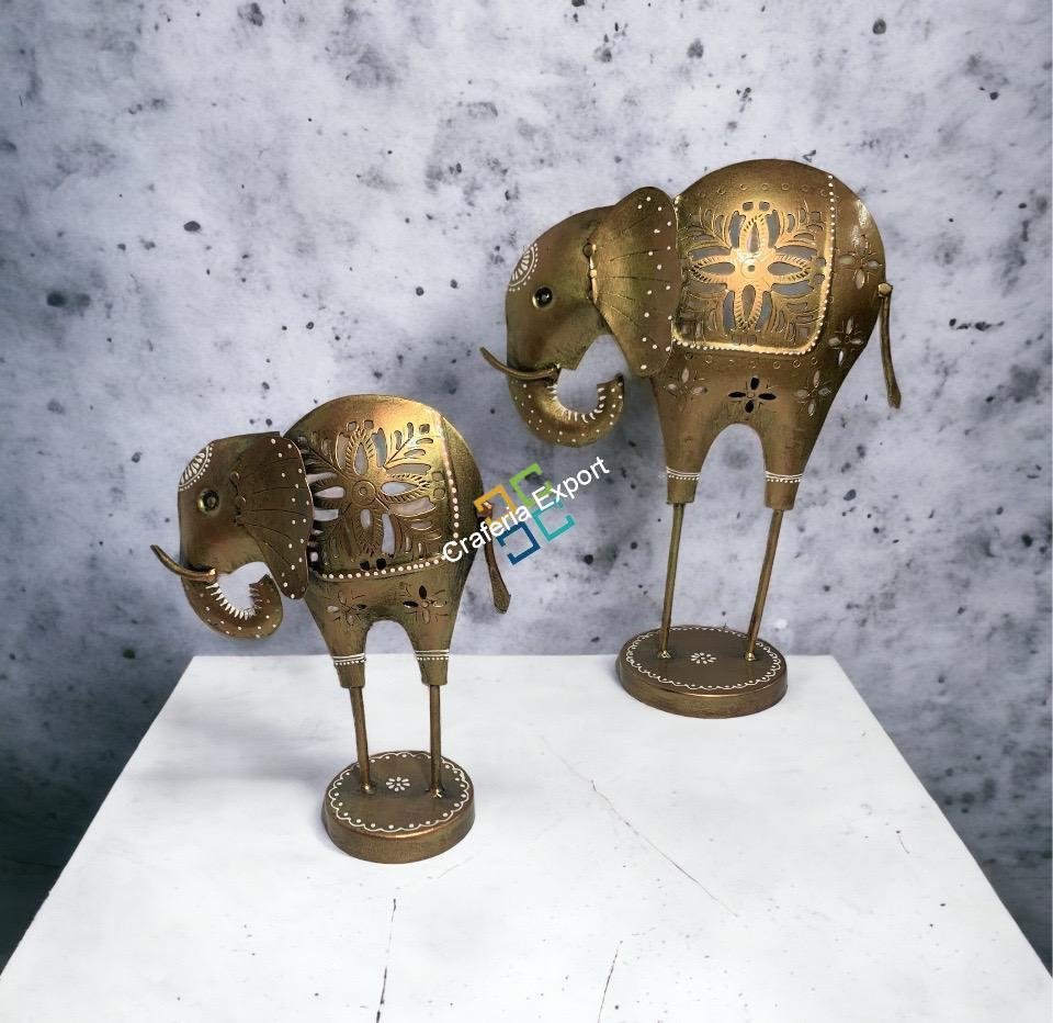 Metal Elephant Tea Light Candle Holder Stand Decorative Showpiece for Home/Gifts set of 2