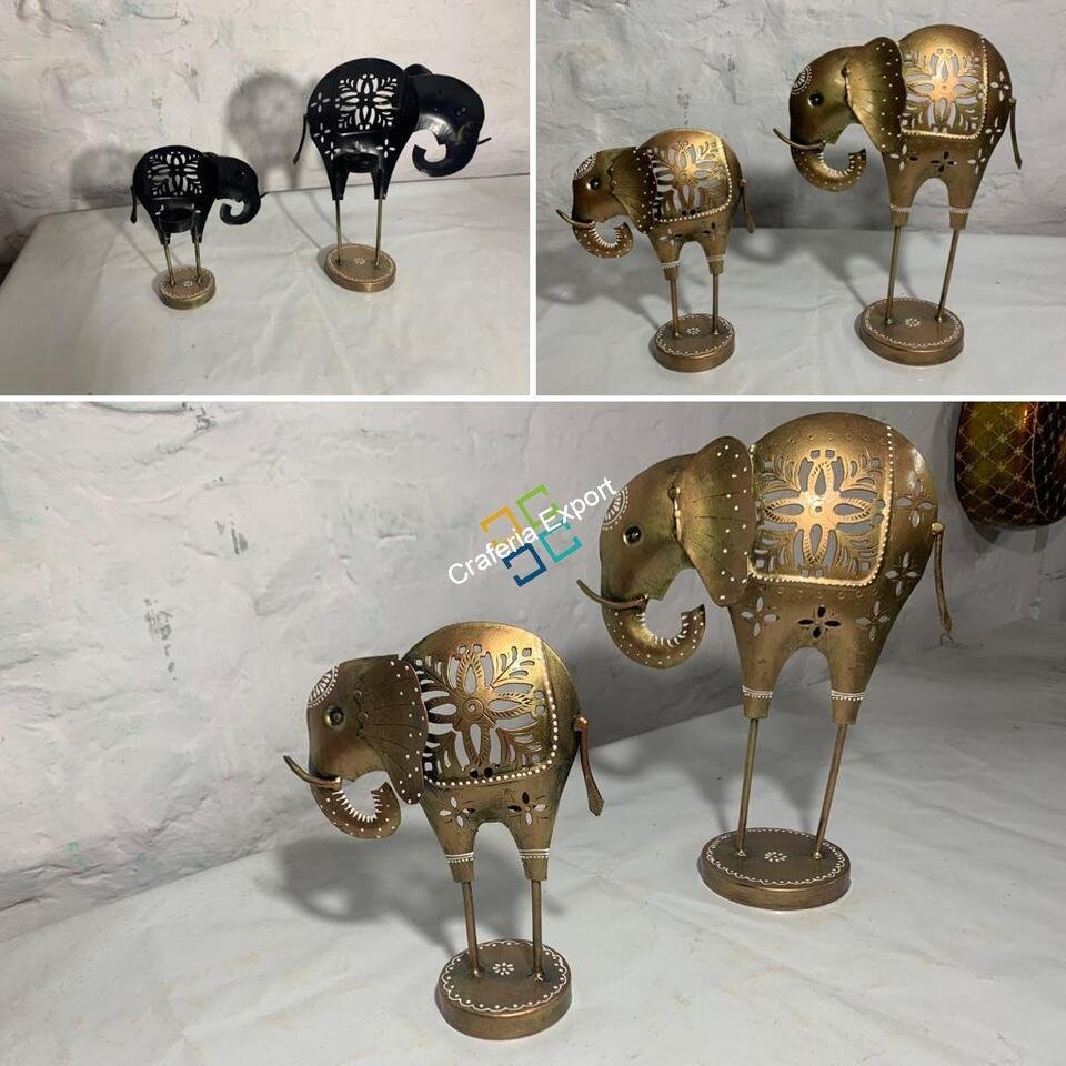 Metal Elephant Tea Light Candle Holder Stand Decorative Showpiece for Home/Gifts set of 2 - Image 3