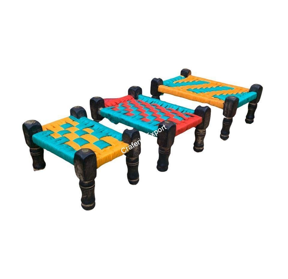 Wooden and Jute Miniature Charpai Cot Toy for Kids, Miniature Cot, Traditional Home decor Set of 3 - Image 2