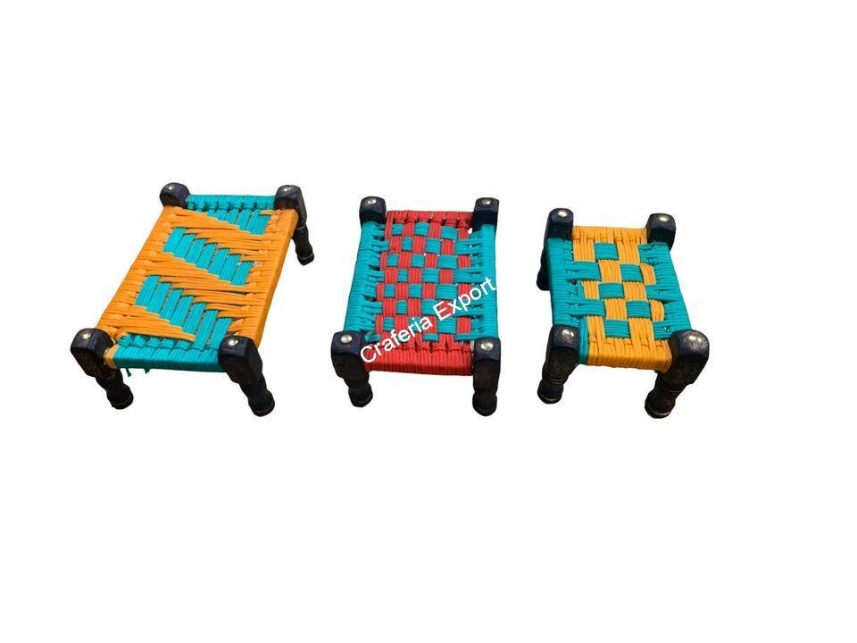 Wooden and Jute Miniature Charpai Cot Toy for Kids, Miniature Cot, Traditional Home decor Set of 3 - Image 3