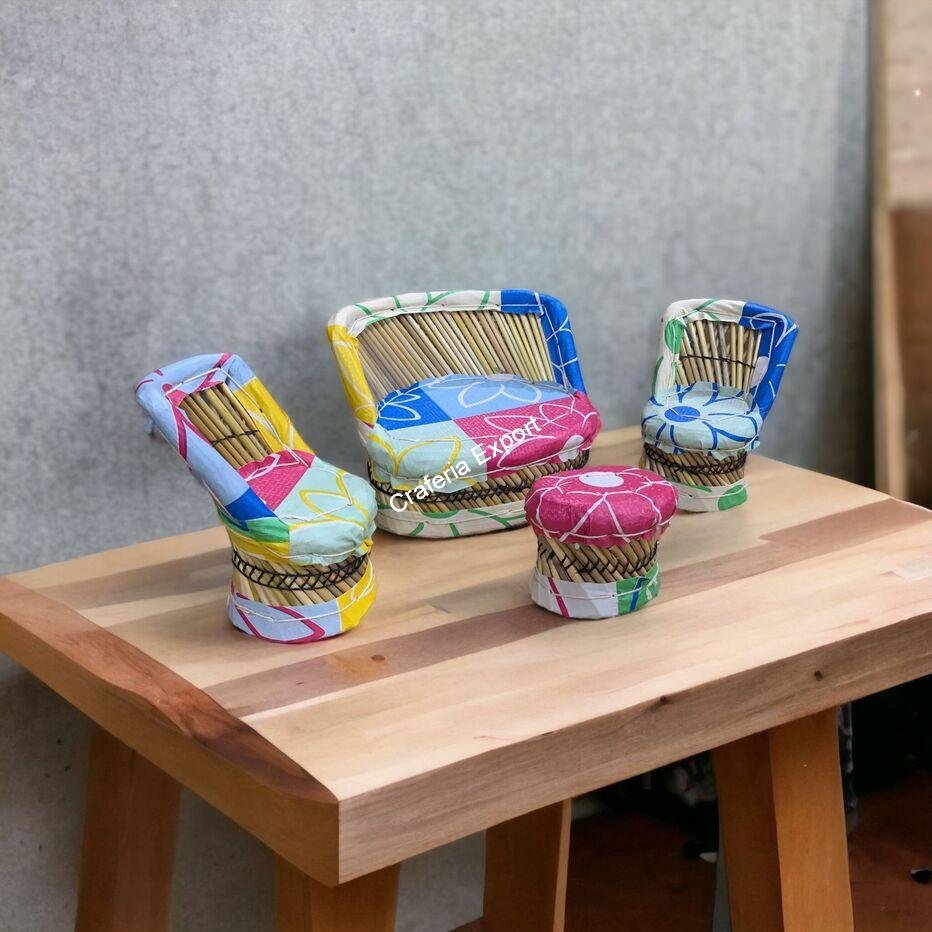 Handmade Eco-Friendly Bamboo Kids Sofa Set Toy for Kanha Ji/ Playing Decoration Sofa / Miniature showpiece - Image 3