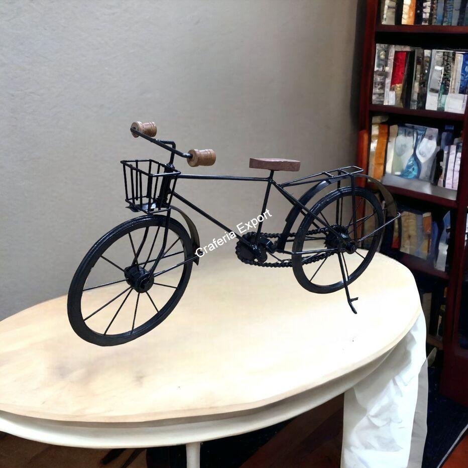 Vintage Wooden miniature cycle showpiece with basket handcrafted for home decor - Image 3