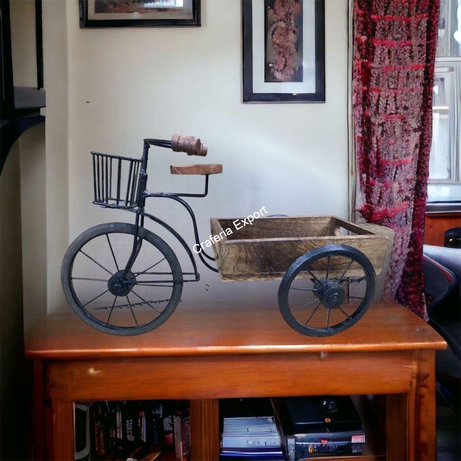 Wooden miniature thela with cycle / trolley serving tray decorative showpiece - Image 3