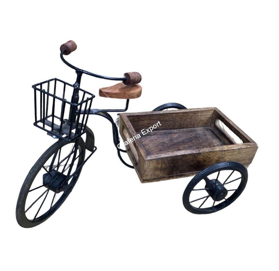 Wooden miniature thela with cycle / trolley serving tray decorative showpiece - Image 2