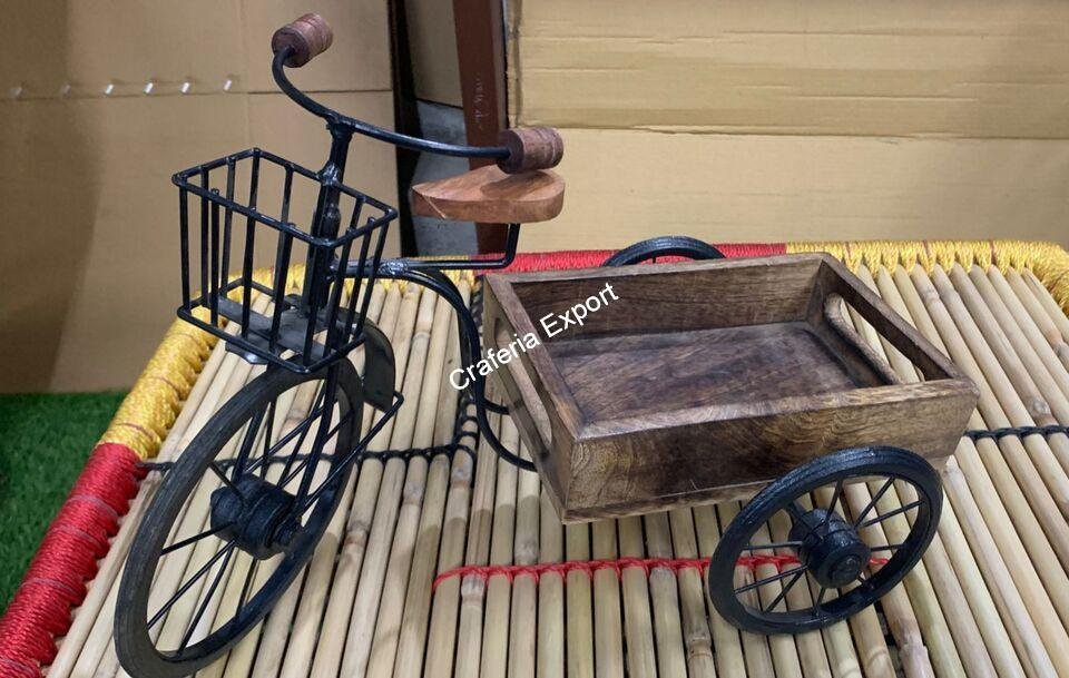 Wooden miniature thela with cycle / trolley serving tray decorative showpiece - Image 5