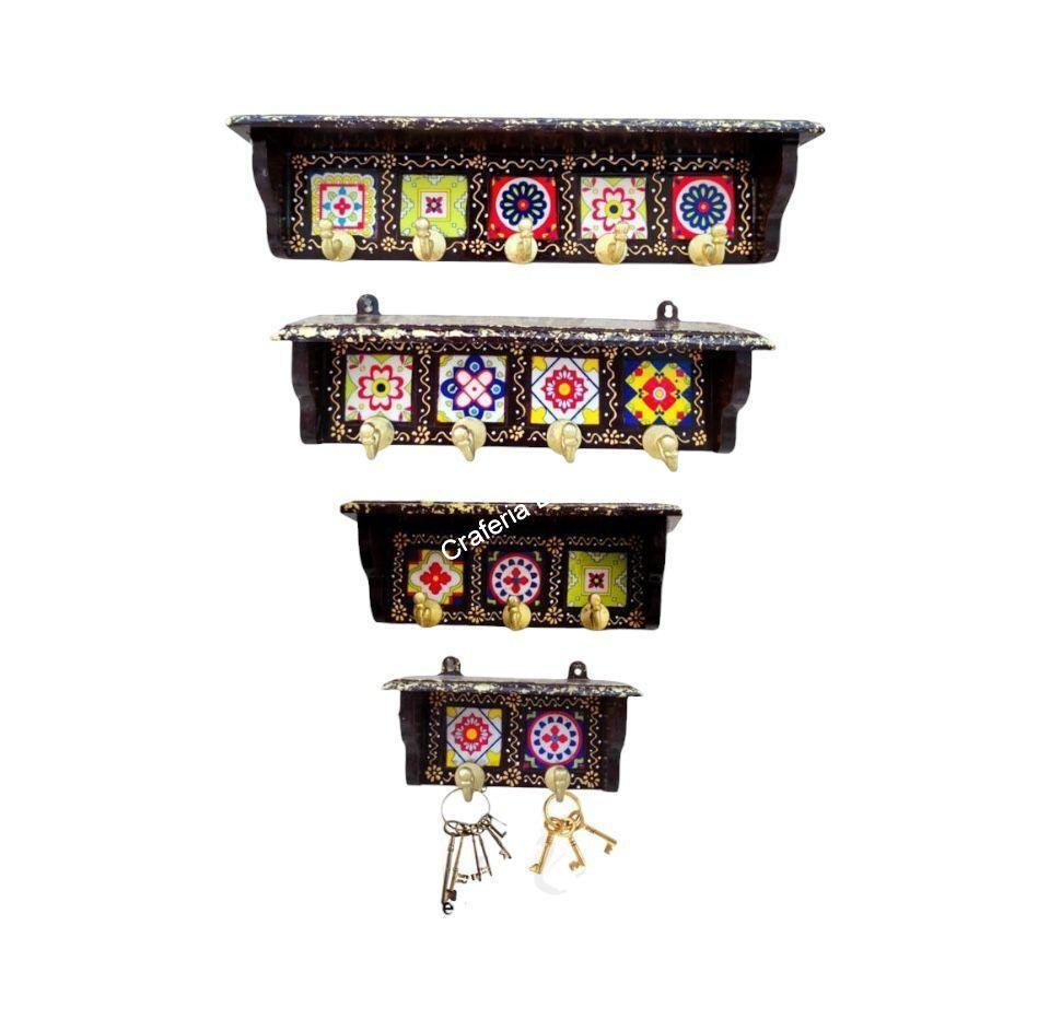 Wooden Tiles fitted Wall decorative Hook /Hanger Wood Key Holder set - Image 3