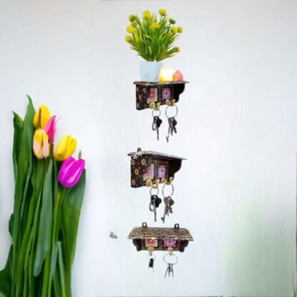 Wooden Tiles fitted Wall decorative Hook /Hanger Wood Key Holder set - Image 5