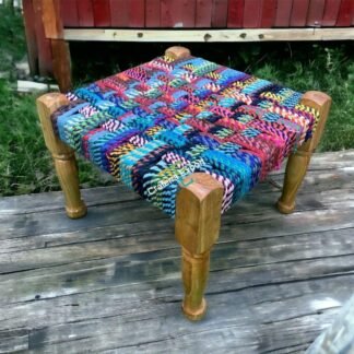 Traditional wood pidha handwoven wooden charpai stool