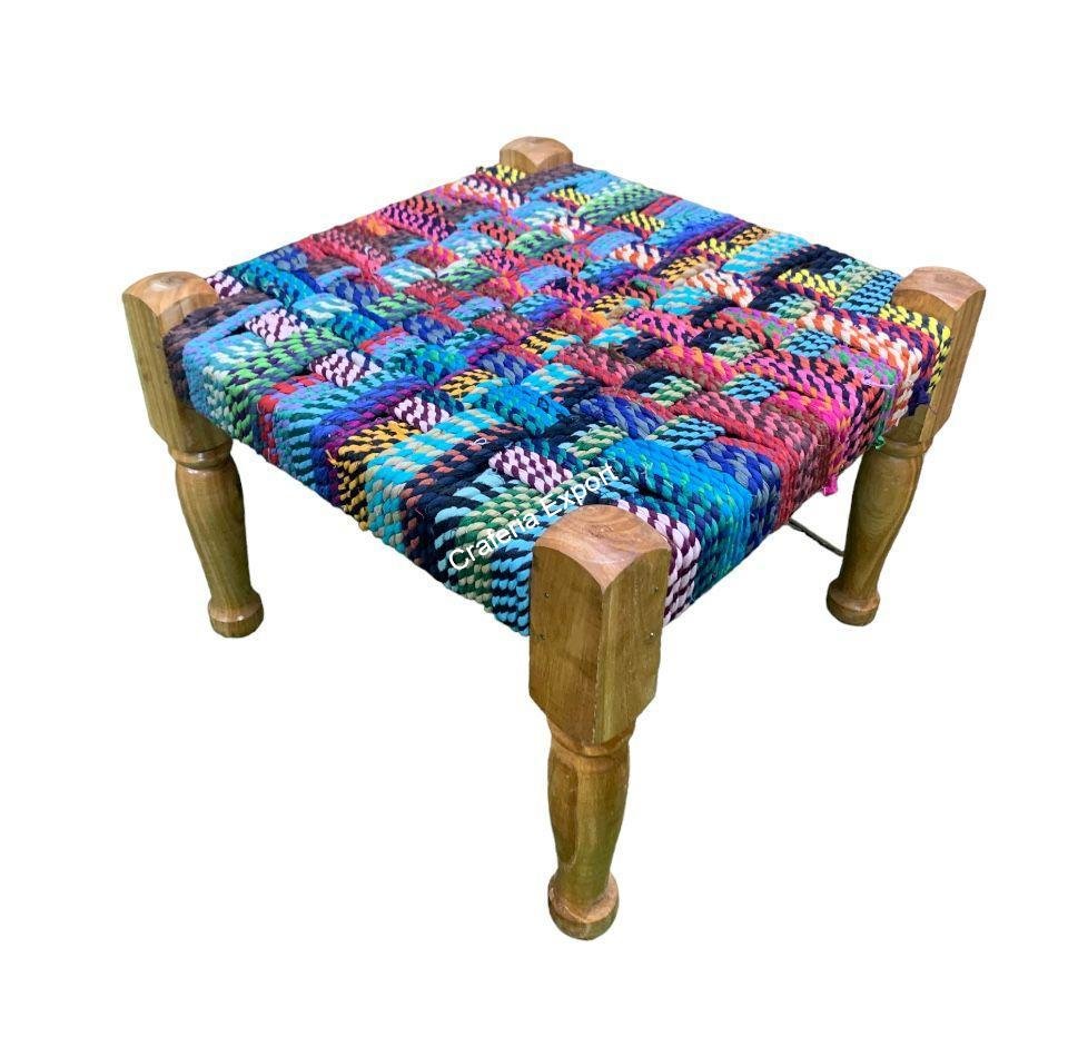 Traditional wood pidha handwoven wooden charpai stool - Image 2