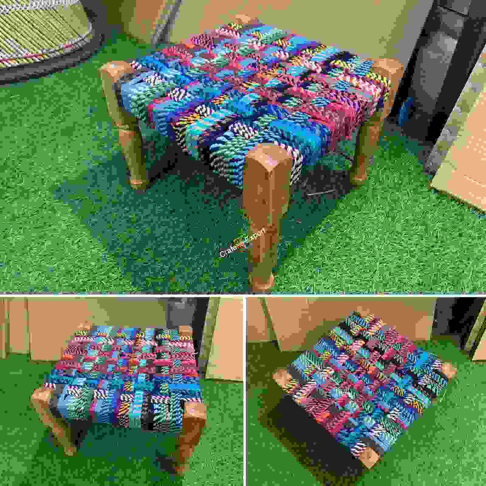 Traditional wood pidha handwoven wooden charpai stool - Image 3