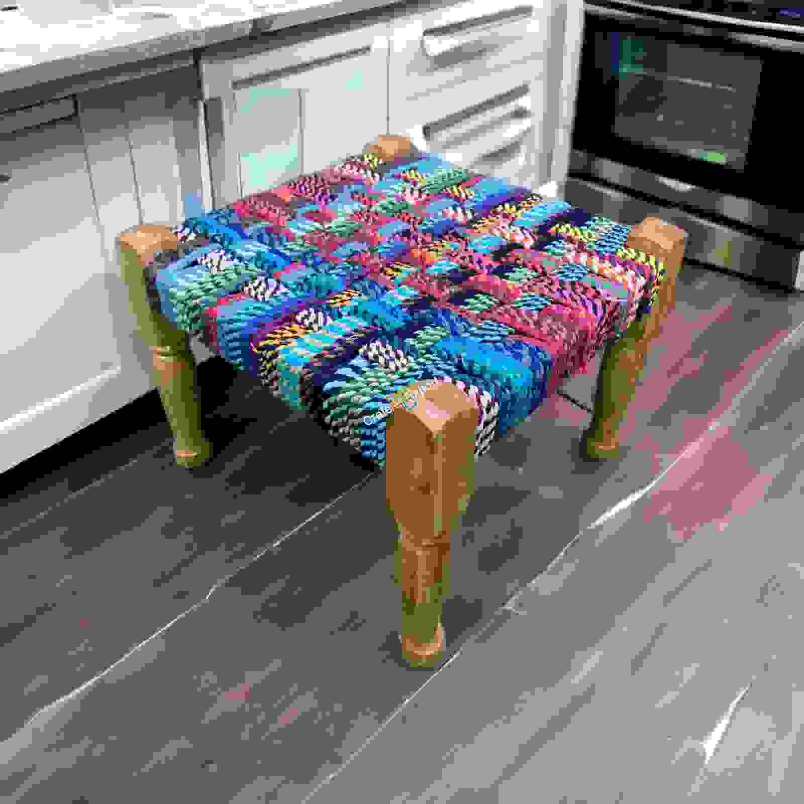 Traditional wood pidha handwoven wooden charpai stool - Image 4