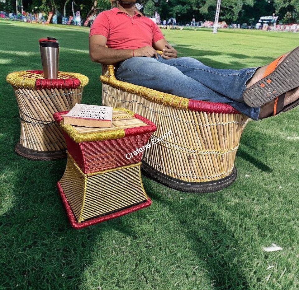 Eco-friendly Bamboo Long Mudha Chair for Indoor/Outdoor with Armrest in multicolour - Image 3