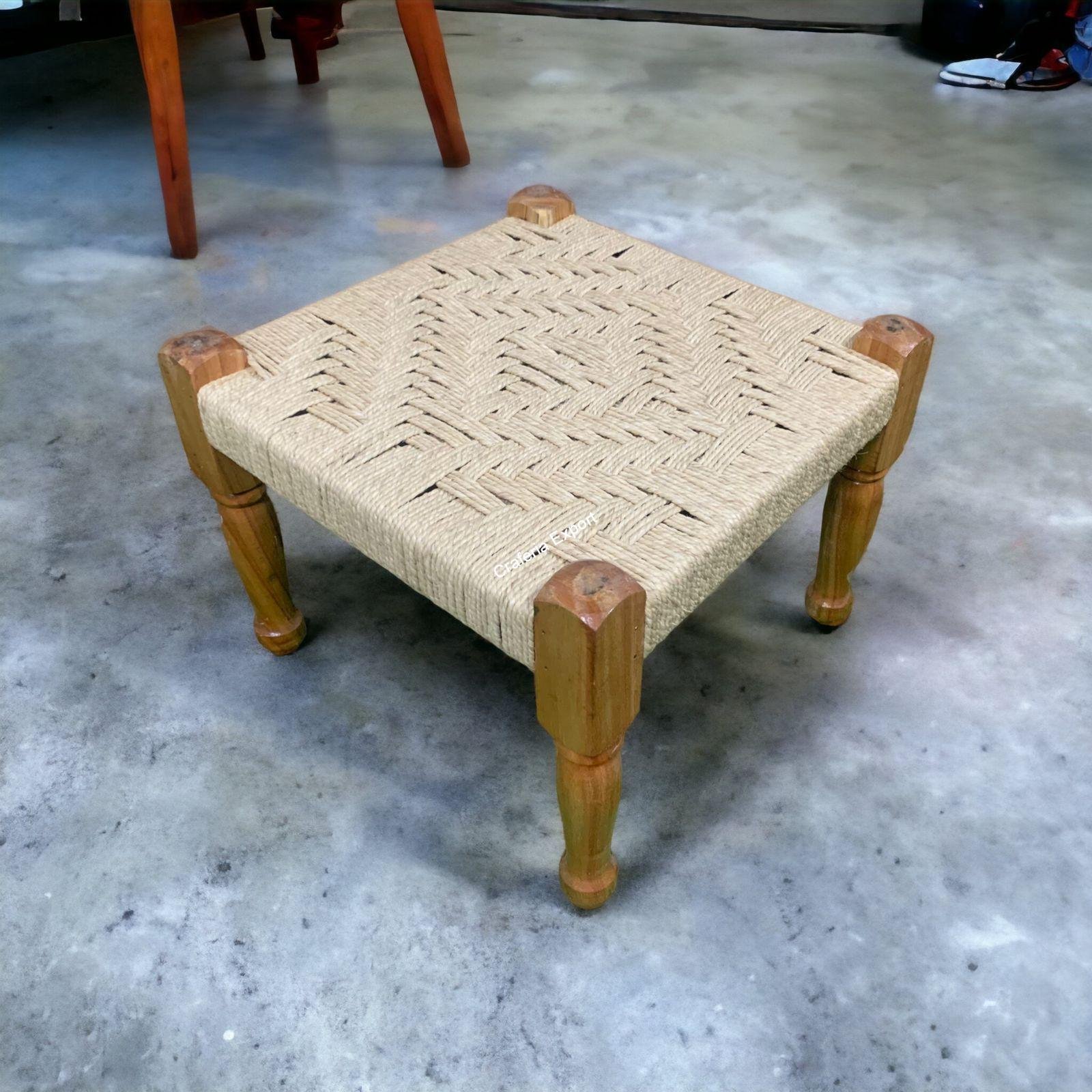 Wooden Moonj pidha stool / ottoman sitting stool for indoor and outdoor in 16'12 inch - Image 2