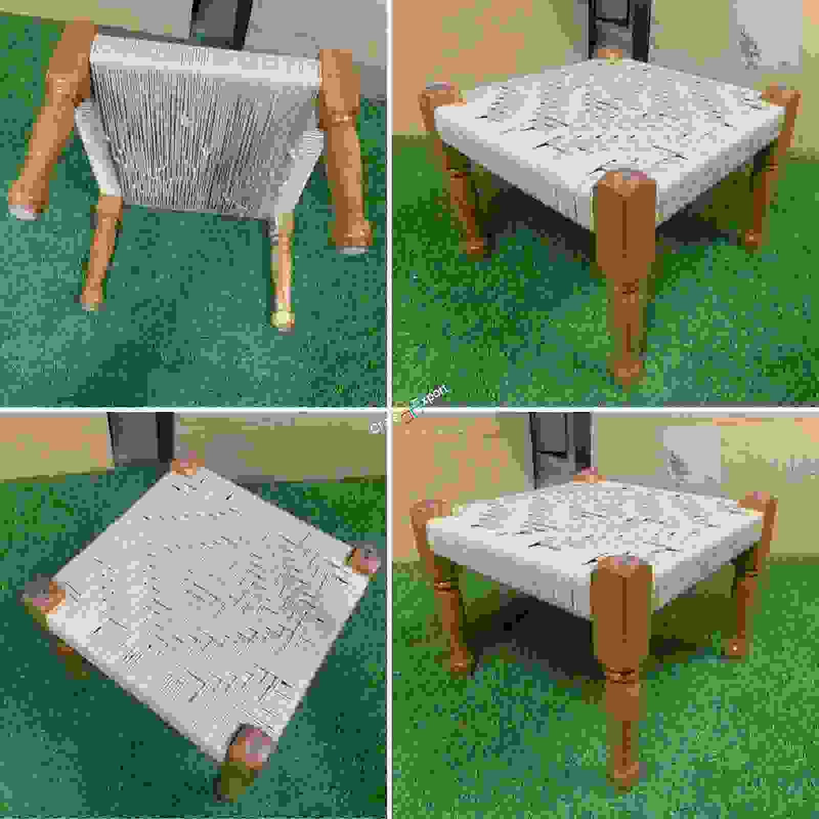 Wooden Moonj pidha stool / ottoman sitting stool for indoor and outdoor in 16'12 inch - Image 3