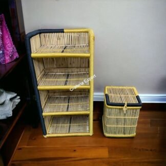 Bamboo shelf rack and laundry basket combo set