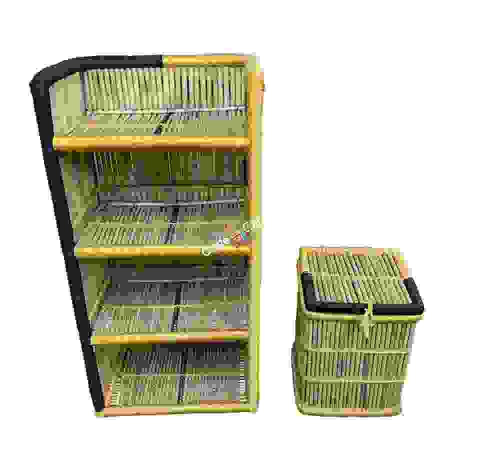 Bamboo shelf rack and laundry basket combo set - Image 4