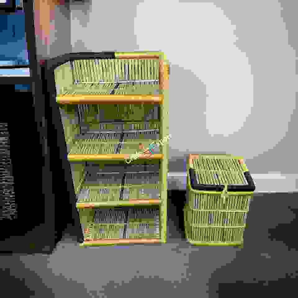 Bamboo shelf rack and laundry basket combo set - Image 3