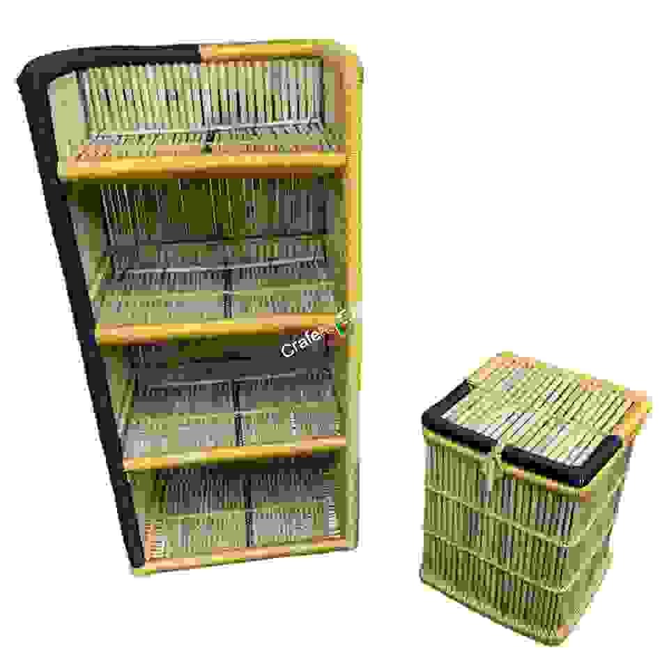 Bamboo shelf rack and laundry basket combo set - Image 2