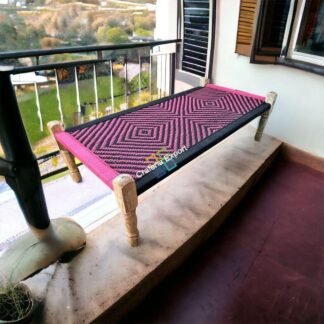 Wooden handmade charpai | Wood Handwoven Khatiya Multicolor Cot Indoor Outdoor Furniture