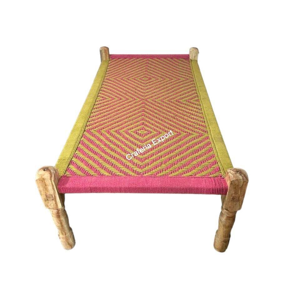 Wooden handmade charpai | Wood Handwoven Khatiya Multicolor Cot Indoor Outdoor Furniture - Image 4