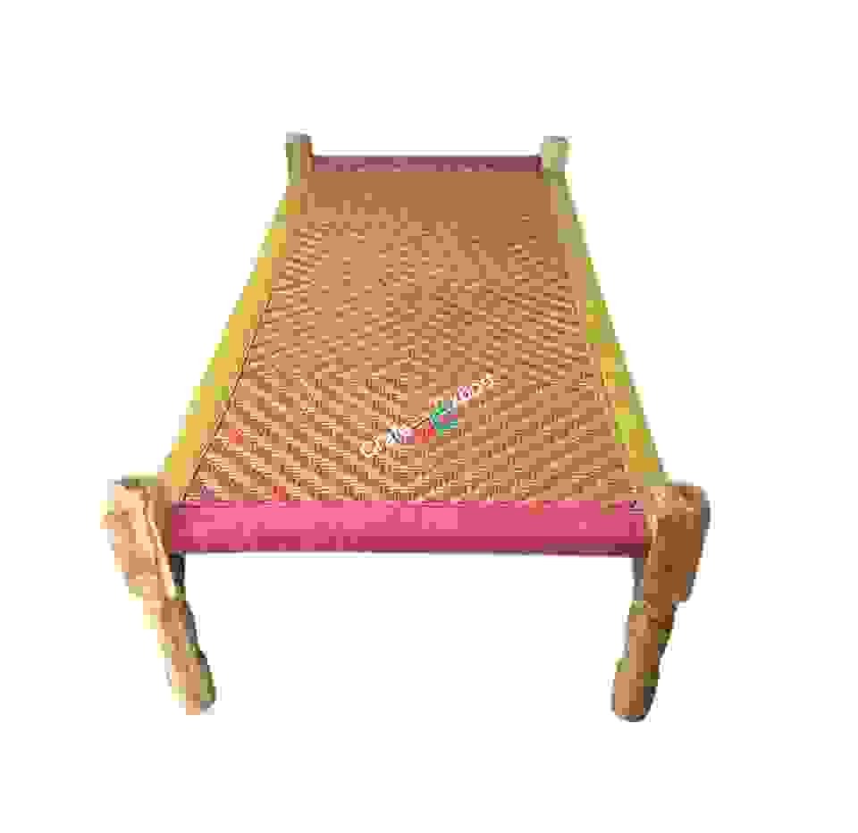 Wooden handmade charpai | Wood Handwoven Khatiya Multicolor Cot Indoor Outdoor Furniture - Image 4