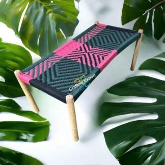 Wooden cotton rope bench | small cot charpai for sitting outdoor indoor