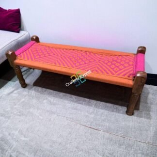 Colourful Wooden Bench for sitting | 2 seater charpai | Small cot for garden /Living room, party/hotel/restaurant/home decoration