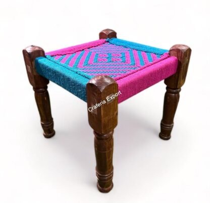 Wooden sheesham rope colourful pidha stools | small bench sitting for home decor, garden /Living room, party/hotel/restaurant/home decoration - Image 3