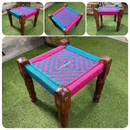 Wooden sheesham rope colourful pidha stools | small bench sitting for home decor, garden /Living room, party/hotel/restaurant/home decoration - Image 6