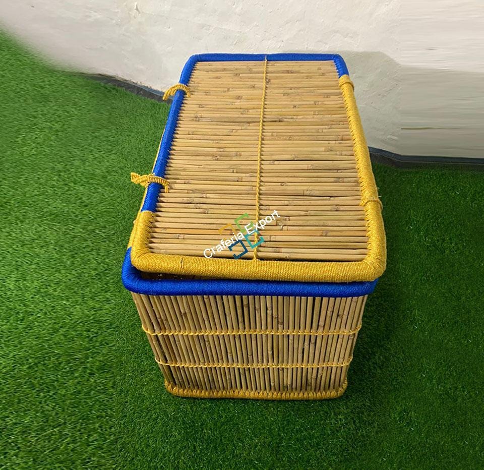 Eco-Friendly Bamboo crafted Rectangular XL Basket, Storage Box, Bin with Lids - Image 4