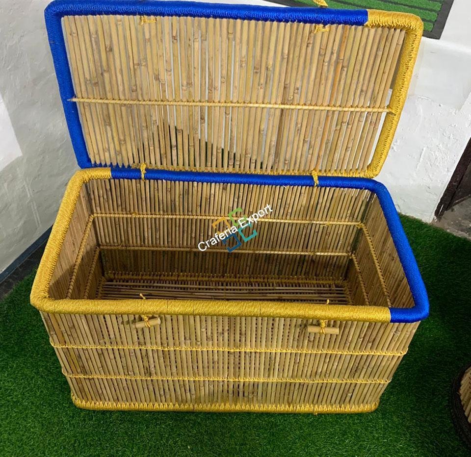 Eco-Friendly Bamboo crafted Rectangular XL Basket, Storage Box, Bin with Lids - Image 3