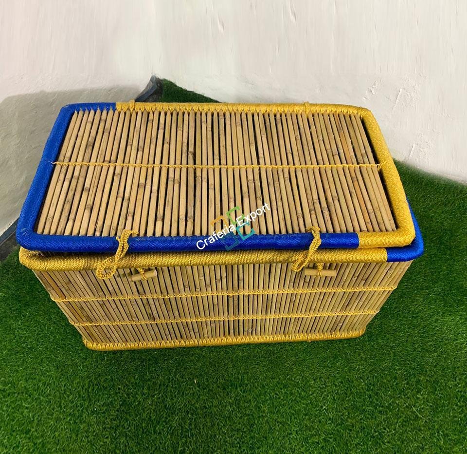 Eco-Friendly Bamboo crafted Rectangular XL Basket, Storage Box, Bin with Lids - Image 2