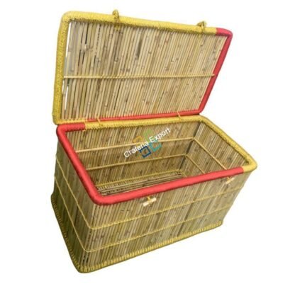 Handcrafted Bamboo Cane Laundry Storage Basket - Image 3