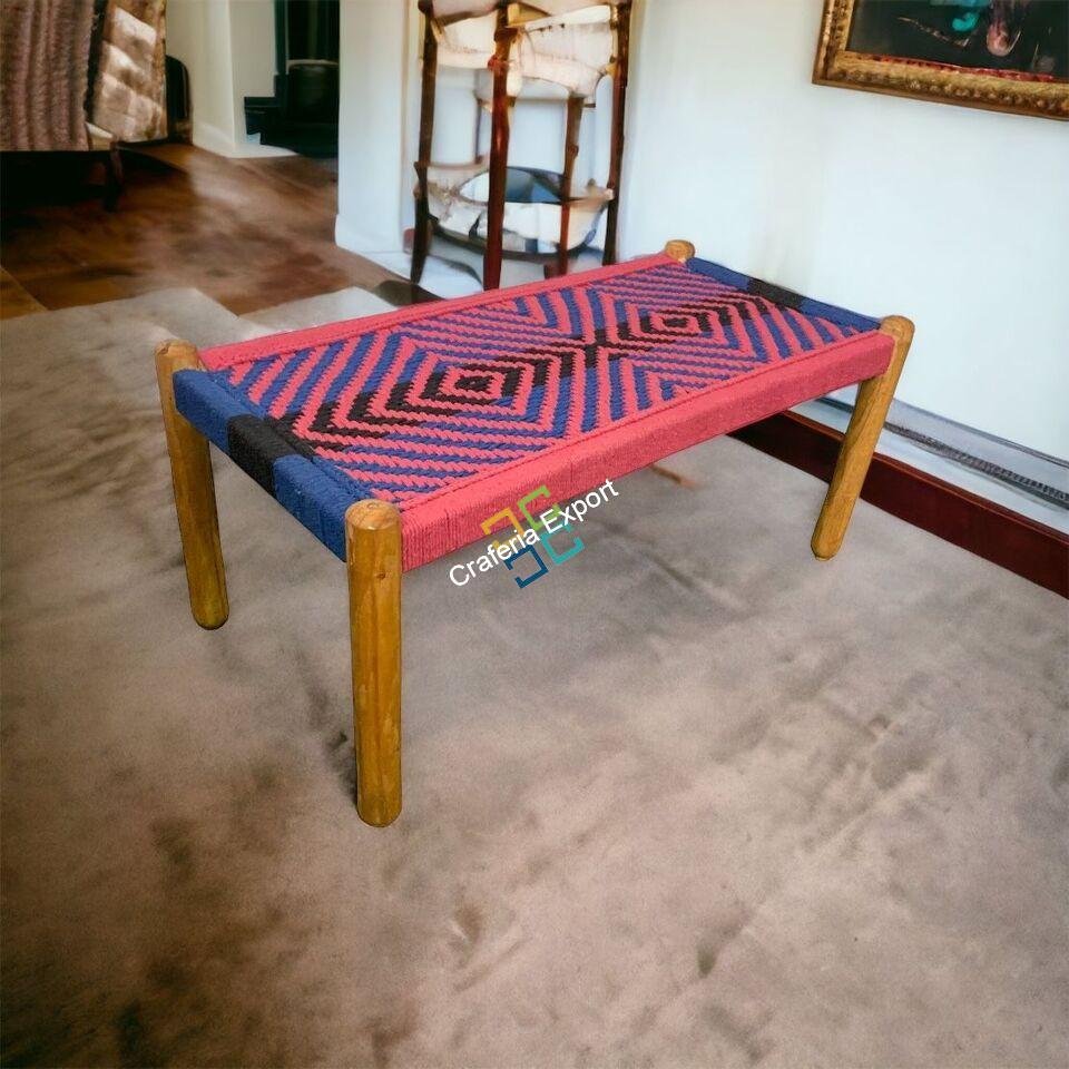 Wooden Seating Bench Handwoven | Small Charpai Bench khatola for Indoor/Garden/Terrace - Image 5