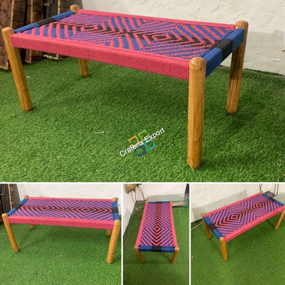 Wooden Seating Bench Handwoven | Small Charpai Bench khatola for Indoor/Garden/Terrace - Image 6