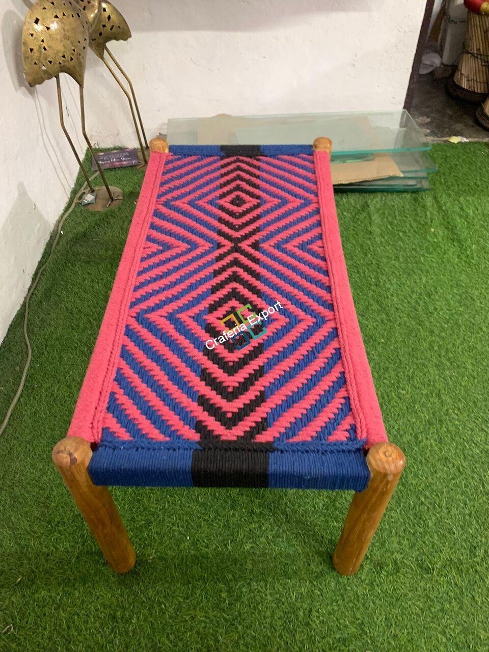 Wooden Seating Bench Handwoven | Small Charpai Bench khatola for Indoor/Garden/Terrace - Image 7