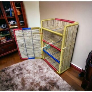 Handcrafted Bamboo Colorful Rack/Stand /shelf with 4 shelves with Door